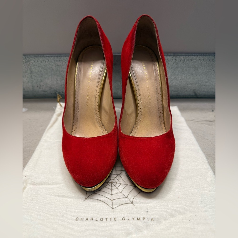 Charlotte Olympia, 39 RED suede platform Dolly heel